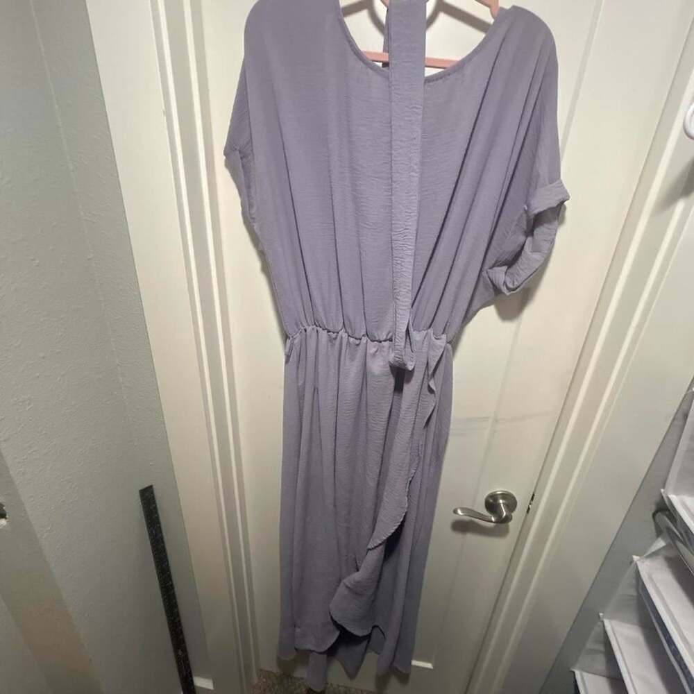 Midi Dress Purple Textured Cinched Waist Belted